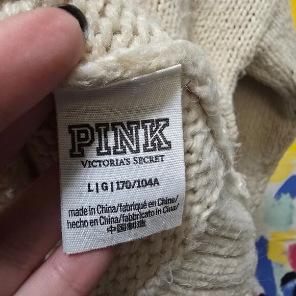Victoria's Secret PINK cream chunky knit long sleep crewneck sweater large - Picture 8 of 13
